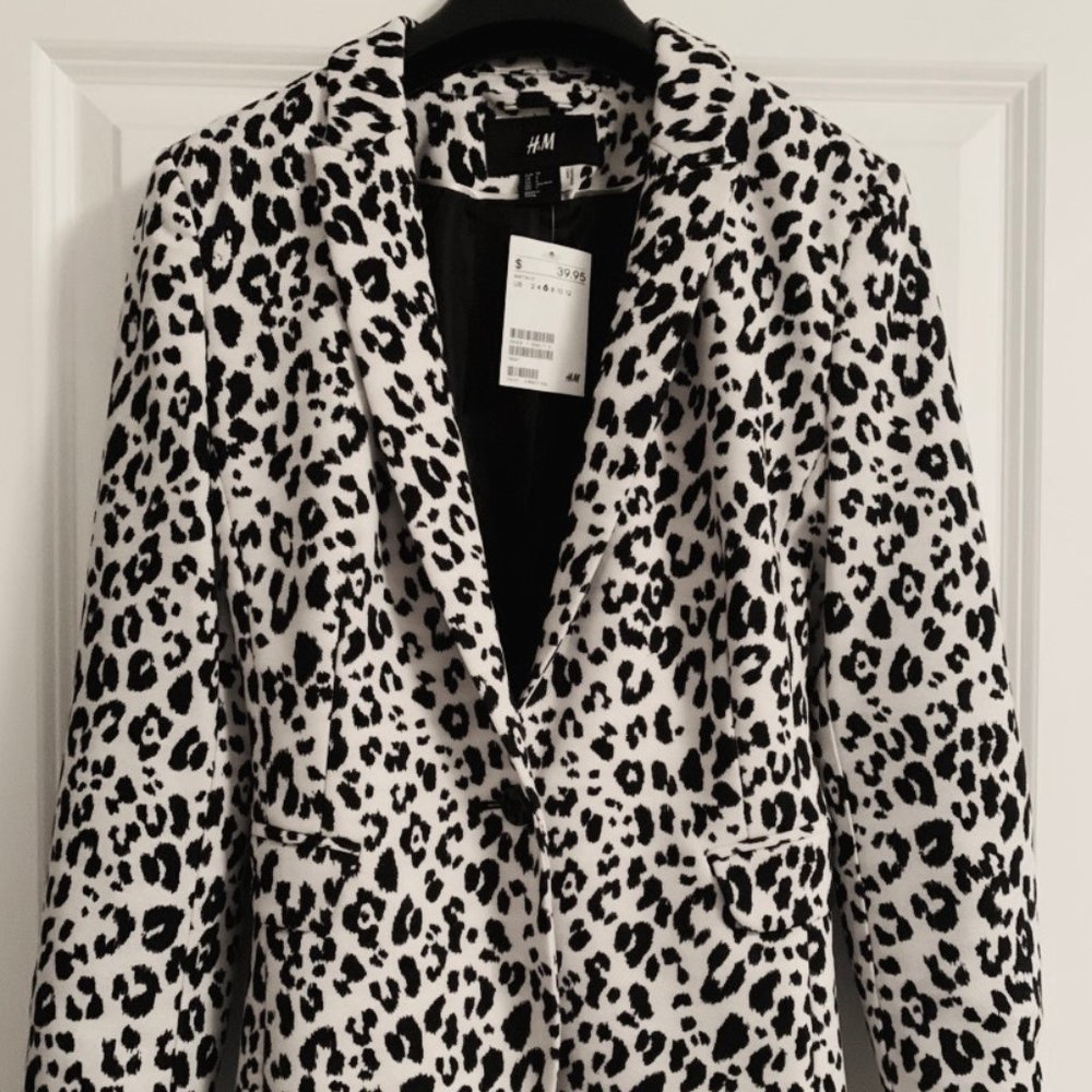 H&M Monochrome Leopard Print Blazer Sz 6 New w/Tag